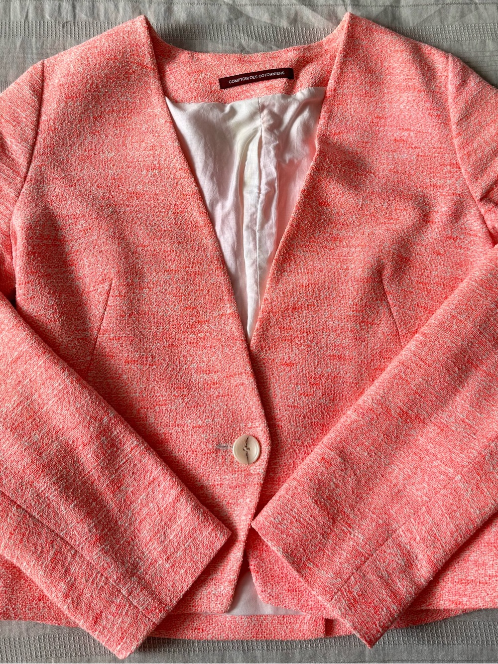 Comptoir Des Cotonniers Coral/salmon Tweed Single-Button Blazer
